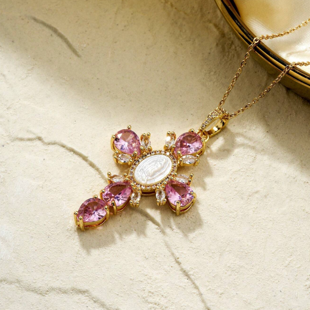 Psalms Necklace - Gold / Pink Emeralds