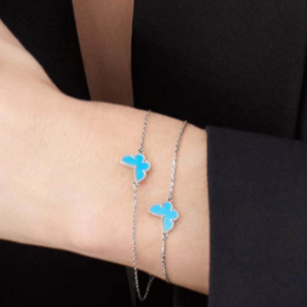 Amber Butterfly Bracelet - Silver